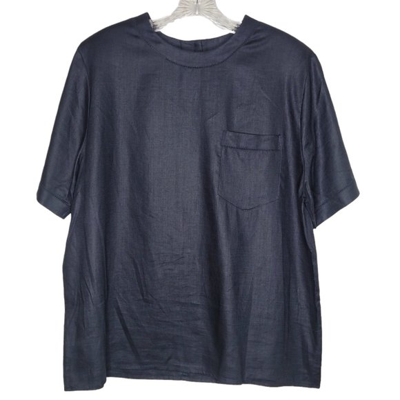 Talbots Tops - *SOLD* Talbots Vintage Linen Black Short Sleeve Button Up Back Breast Pocket 18